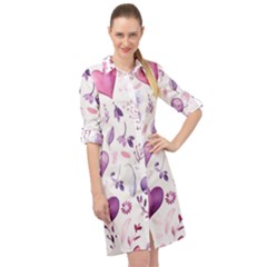 Hearts Love Purple Long Sleeve Mini Shirt Dress by Grandong