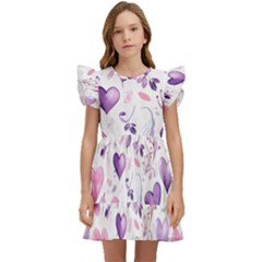 Hearts Love Purple Kids  Winged Sleeve Dress by Grandong