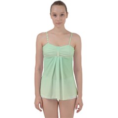 Mint Green To Cream Yellow Linear Gradient Babydoll Tankini Top by GradientsOmbre