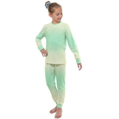 Cream Yellow To Mint Green Bilinear Gradient Kids  Long Sleeve Set  by GradientsOmbre