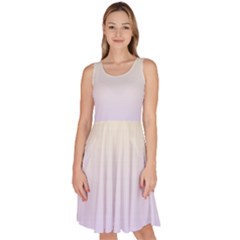 Cream Yellow To Pale Violet Linear Gradient Knee Length Skater Dress With Pockets by GradientsOmbre