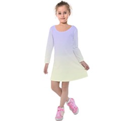 Pale Violet To Cream Yellow Linear Gradient Kids  Long Sleeve Velvet Dress by GradientsOmbre