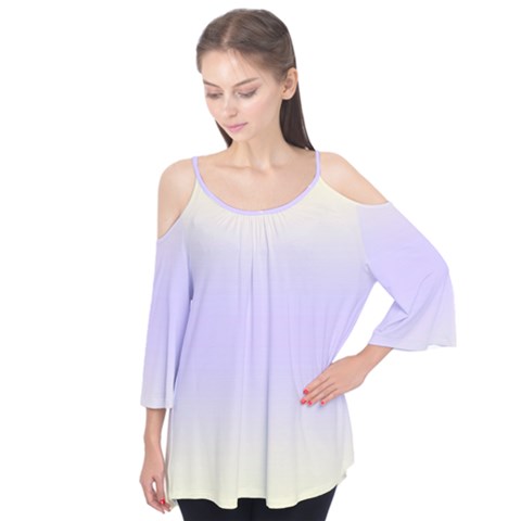 Cream Yellow To Pale Violet Bilinear Gradient Flutter Sleeve T-shirt by GradientsOmbre