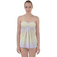 Pale Violet To Cream Yellow Bilinear Gradient Babydoll Tankini Set by GradientsOmbre