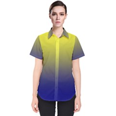 Electric Yellow To Navy Blue Linear Gradient Women s Short Sleeve Shirt