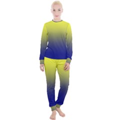 Electric Yellow To Navy Blue Linear Gradient Women s Lounge Set by GradientsOmbre