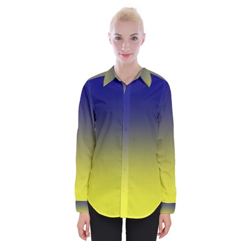 Navy Blue To Electric Yellow Linear Gradient Womens Long Sleeve Shirt by GradientsOmbre