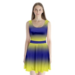 Electric Yellow To Navy Blue Bilinear Gradient Split Back Mini Dress  by GradientsOmbre