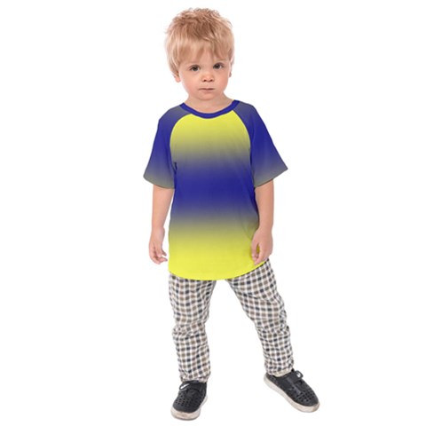 Electric Yellow To Navy Blue Bilinear Gradient Kids  Raglan T-shirt by GradientsOmbre