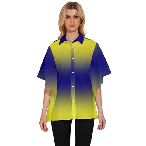 Electric Yellow To Navy Blue Bilinear Gradient Women s Batwing Button Up Shirt by GradientsOmbre