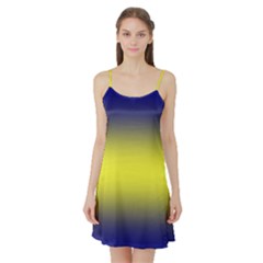 Navy Blue To Electric Yellow Bilinear Gradient Satin Night Slip by GradientsOmbre