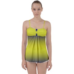 Navy Blue To Electric Yellow Bilinear Gradient Babydoll Tankini Top by GradientsOmbre