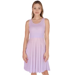 Pale Pink To Pale Violet Linear Gradient Knee Length Skater Dress With Pockets by GradientsOmbre