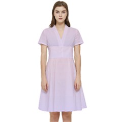 Pale Pink To Pale Violet Linear Gradient Short Sleeve Waist Detail Dress by GradientsOmbre