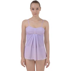 Pale Violet To Pale Pink Linear Gradient Babydoll Tankini Top by GradientsOmbre