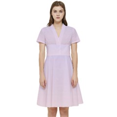 Pale Violet To Pale Pink Linear Gradient Short Sleeve Waist Detail Dress by GradientsOmbre