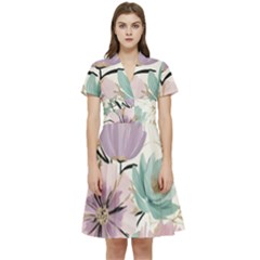 Flowers Pattern Floral Short Sleeve Waist Detail Dress by Sabxi