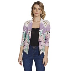 Flowers Pattern Floral Women s Draped Front 3/4 Sleeve Shawl Collar Jacket by Sabxi