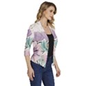 Flowers Pattern Floral Women s Draped Front 3/4 Sleeve Shawl Collar Jacket View3