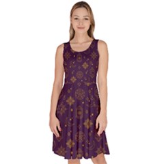 Moon Stars Pattern Knee Length Skater Dress With Pockets by Sabxi