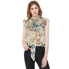 Leaves Pattern Flora Frill Detail Shirt by Sabxi