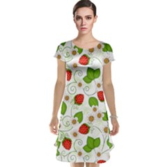 Strawberry Fruit Pattern Leaves Cap Sleeve Nightdress by Sabxi