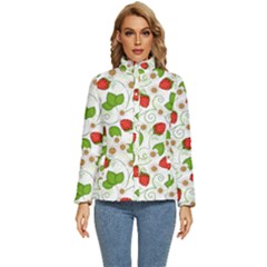 Strawberry Fruit Pattern Leaves Women s Puffer Bubble Jacket Coat by Sabxi