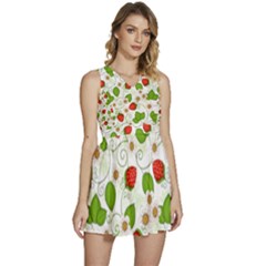 Strawberry Fruit Pattern Leaves Sleeveless High Waist Mini Dress by Sabxi