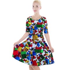 Falling Lego Bricks, Desenho, Fall, Games Quarter Sleeve A-line Dress With Pockets by kyorashop23