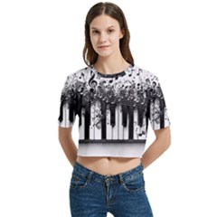 Piano Sounds Women s Round Neck Short Sleeve Crop Top by RiverRootz