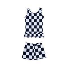 Pattern Checkered Squares Black White Pattern Kids  Boyleg Swimsuit by Sabxi