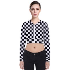 Pattern Checkered Squares Black White Pattern Long Sleeve Zip Up Bomber Jacket by Sabxi