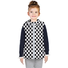 Pattern Checkered Squares Black White Pattern Kids  Hooded Puffer Vest by Sabxi