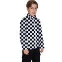 Pattern Checkered Squares Black White Pattern Kids  High Neck Windbreaker View3