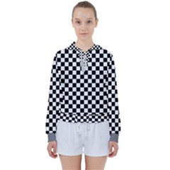 Pattern Checkered Squares Black White Pattern Women s Tie Up Sweat by Sabxi