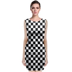 Pattern Checkered Squares Black White Pattern Sleeveless Velvet Midi Dress by Sabxi