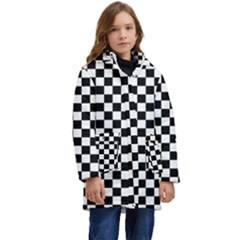 Pattern Checkered Squares Black White Pattern Kids  Hooded Longline Puffer Jacket by Sabxi