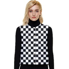 Pattern Checkered Squares Black White Pattern Women s Button Up Puffer Vest by Sabxi