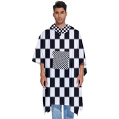 Pattern Checkered Squares Black White Pattern Men s Hooded Rain Ponchos by Sabxi