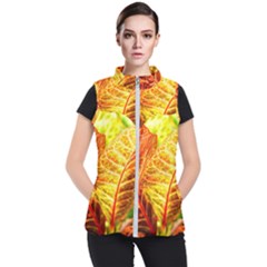 Leaves Plant Pattern Croton Nature Women s Puffer Vest by Sabxi