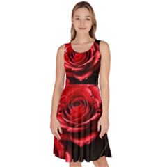 Red Roses Knee Length Skater Dress With Pockets by Sabxi