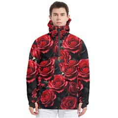 Red Roses Men s Pullover Zip Ski And Snowboard Waterproof Breathable Jacket by Sabxi