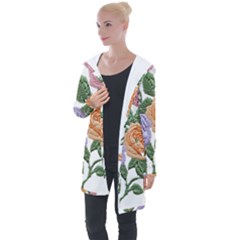 Embroidery Roses Floral Design Longline Hooded Cardigan by Sabxi