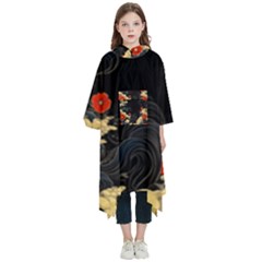 Korean Art Flowers Asian Pattern Kids  Hooded Rain Ponchos by Sabxi