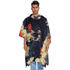 Korean Art Flowers Asian Pattern Men s Hooded Rain Ponchos by Sabxi