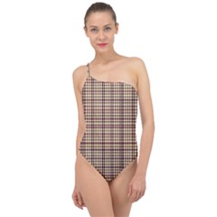 Retro 60s 50s Plaid Pattern 3 Classic One Shoulder Swimsuit by violetheavensky