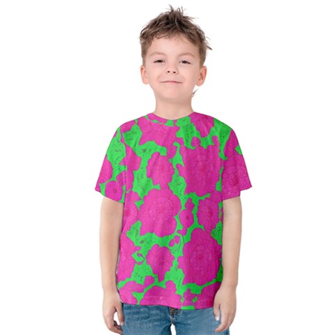 Mid Century Retro Floral 1970s 1960s Pattern 98 Kids  Cotton T-shirt by violetheavensky