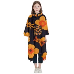 Retro 40s 50s Flowers Pattern Halloween Kids  Hooded Rain Ponchos by violetheavensky