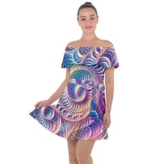 Abstract Fractal Art Swirl Pattern Off Shoulder Velour Dress by Salmanaz77