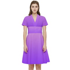 Cotton Candy Pink To Indigo Violet Linear Gradient Short Sleeve Waist Detail Dress by GradientsOmbre